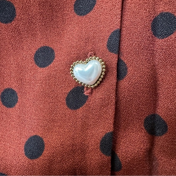 Reformation Galene Dress Mini Short Pearl Heart Sleeve Fig Jam Dot 2 - Picture 8 of 12